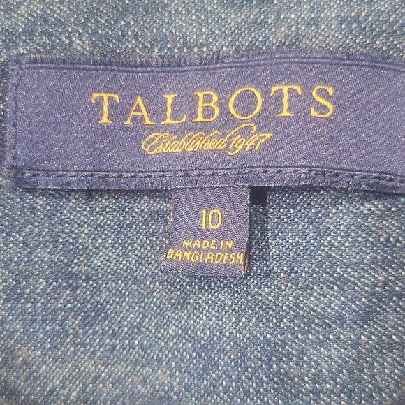 Talbots Women's Western Blue Denim Shirt Med Wash -Tabbed Sleeves Size 10 - Picture 8 of 11